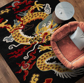 loomBloom Black 3x5 Pictorial Transitional Chinese Art Deco Dragon and Phoenix Hand Tufted Wool Oriental Area Rug